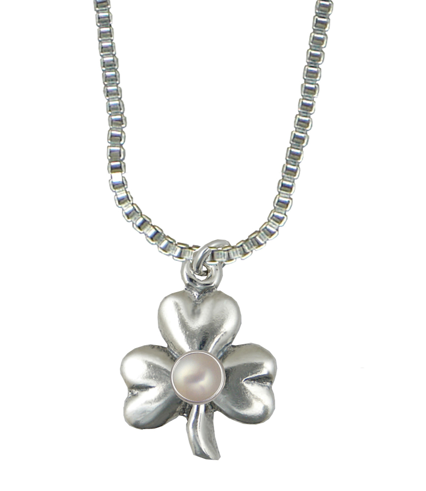 Sterling Silver Lucky Shamrock Pendant With Cultured Freshwater Pearl